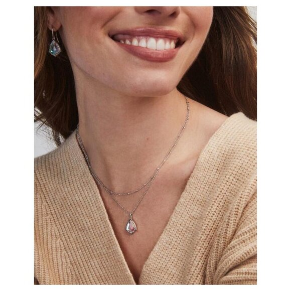 New Kendra Scott Cory Semiprecious Stone Pendant Necklace Silver Romantic Dainty - Picture 1 of 9